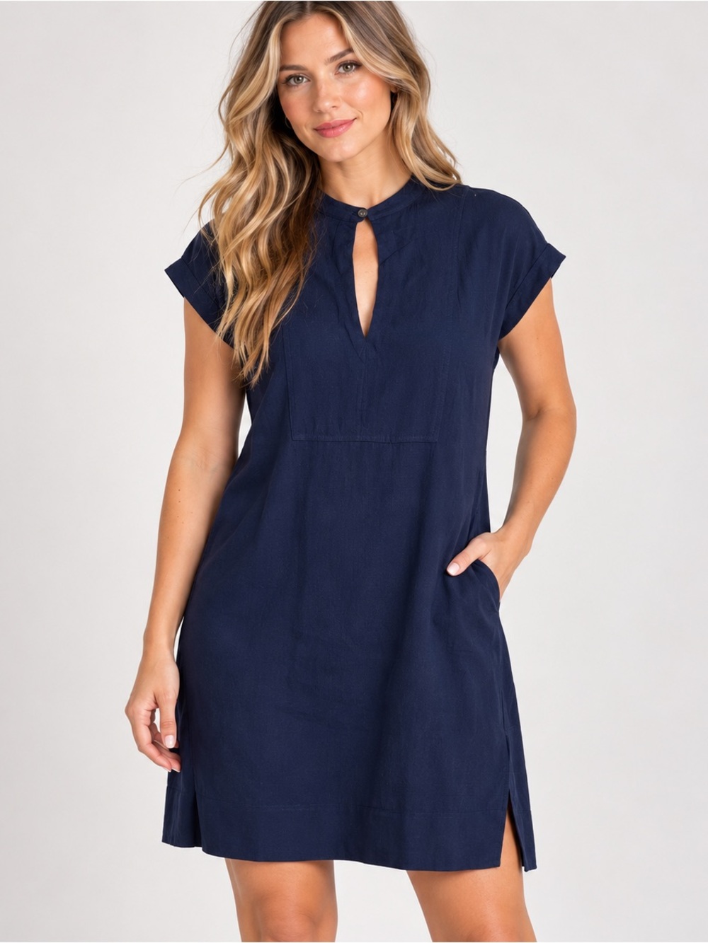 J Crew easy tunic shift dress navy blue cap sleeve keyhole neck